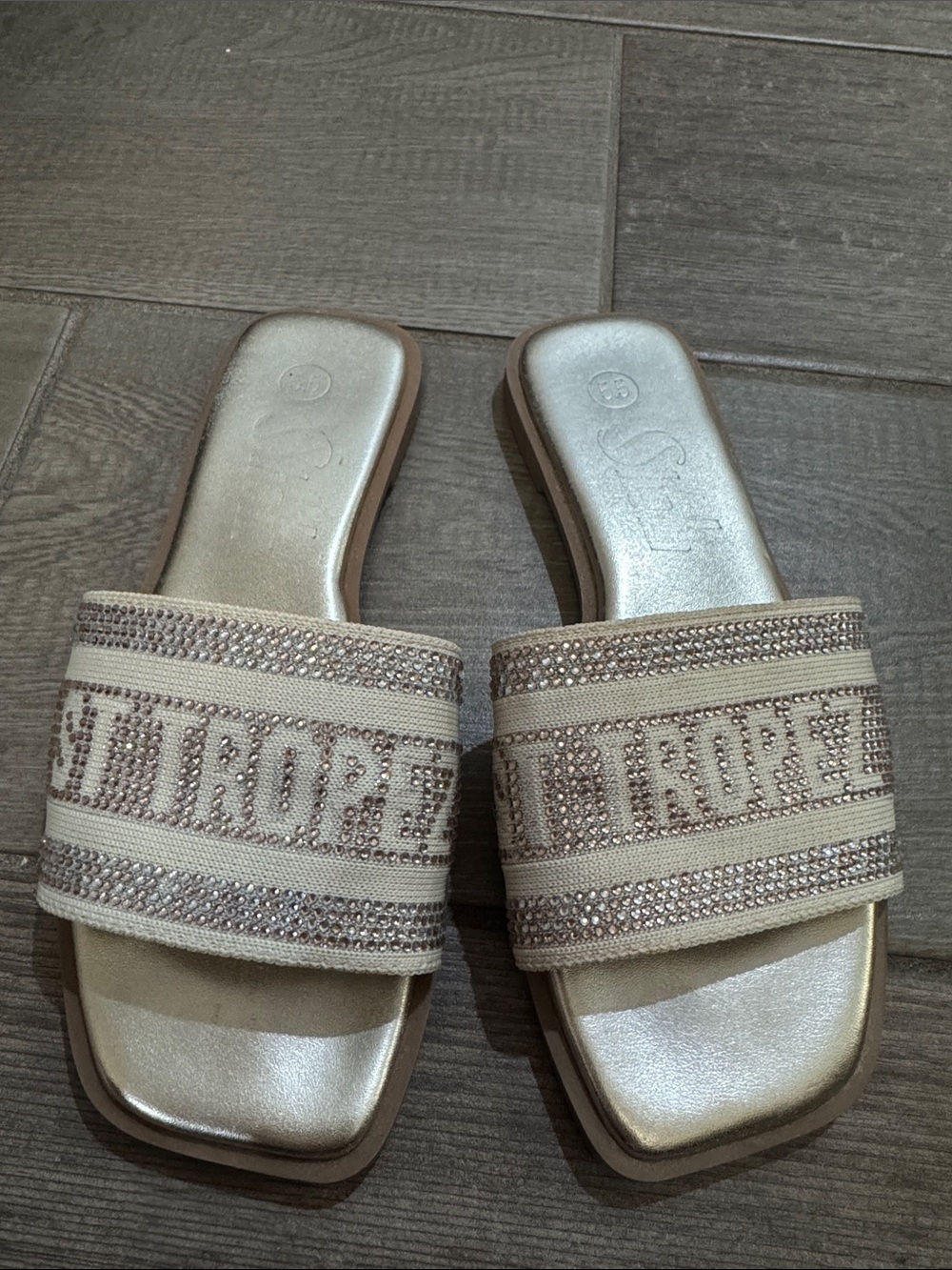 Women’s Slide Sandals with Embellished Strap - Beige St. Tropez